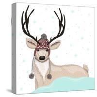 Cute Deer With Hat Winter Background-cherry blossom girl-Stretched Canvas