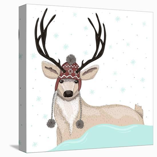Cute Deer With Hat Winter Background-cherry blossom girl-Stretched Canvas