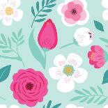 Cute Seamless Hand Drawn Spring Pattern with Primitive Rustic Flowers and Leaves-Cute Designs-Stretched Canvas