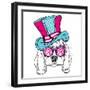 Cute Dog in an Unusual Hat . Vector Illustration.-Vitaly Grin-Framed Art Print