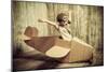Cute Dreamer Boy Playing with a Cardboard Airplane. Childhood. Fantasy, Imagination. Retro Style.-prometeus-Mounted Photographic Print