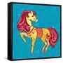 Cute Fairy Tale Pony Character in Sketch Style on Blue for Children and Baby Design-Anna Komissarenko-Framed Stretched Canvas