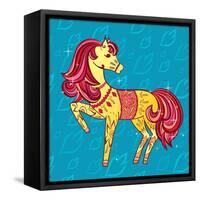 Cute Fairy Tale Pony Character in Sketch Style on Blue for Children and Baby Design-Anna Komissarenko-Framed Stretched Canvas