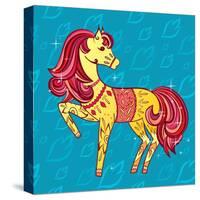 Cute Fairy Tale Pony Character in Sketch Style on Blue for Children and Baby Design-Anna Komissarenko-Stretched Canvas