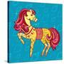 Cute Fairy Tale Pony Character in Sketch Style on Blue for Children and Baby Design-Anna Komissarenko-Stretched Canvas