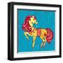 Cute Fairy Tale Pony Character in Sketch Style on Blue for Children and Baby Design-Anna Komissarenko-Framed Art Print