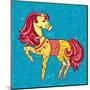 Cute Fairy Tale Pony Character in Sketch Style on Blue for Children and Baby Design-Anna Komissarenko-Mounted Art Print