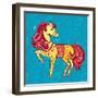 Cute Fairy Tale Pony Character in Sketch Style on Blue for Children and Baby Design-Anna Komissarenko-Framed Art Print