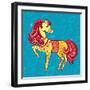 Cute Fairy Tale Pony Character in Sketch Style on Blue for Children and Baby Design-Anna Komissarenko-Framed Art Print