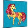 Cute Fairy Tale Pony Character in Sketch Style on Blue for Children and Baby Design-Anna Komissarenko-Mounted Art Print