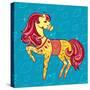 Cute Fairy Tale Pony Character in Sketch Style on Blue for Children and Baby Design-Anna Komissarenko-Stretched Canvas