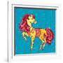 Cute Fairy Tale Pony Character in Sketch Style on Blue for Children and Baby Design-Anna Komissarenko-Framed Art Print