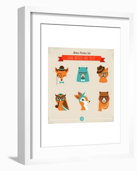 Cute Fashion Hipster Animals & Pets, Set of Vector Icons-Marish-Framed Art Print