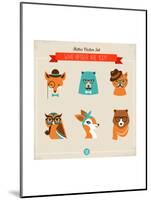 Cute Fashion Hipster Animals & Pets, Set of Vector Icons-Marish-Mounted Art Print