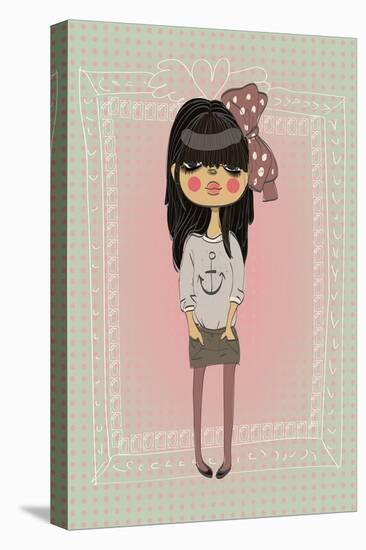 Cute Fashion Little Girl with Frame.-Elena Barenbaum-Stretched Canvas