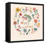 Cute Floral Birthday Card with Amazing Chameleon in Flowers-smilewithjul-Framed Stretched Canvas