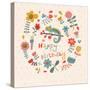 Cute Floral Birthday Card with Amazing Chameleon in Flowers-smilewithjul-Stretched Canvas