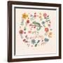 Cute Floral Birthday Card with Amazing Chameleon in Flowers-smilewithjul-Framed Art Print