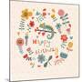 Cute Floral Birthday Card with Amazing Chameleon in Flowers-smilewithjul-Mounted Art Print