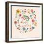 Cute Floral Birthday Card with Amazing Chameleon in Flowers-smilewithjul-Framed Art Print