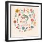 Cute Floral Birthday Card with Amazing Chameleon in Flowers-smilewithjul-Framed Art Print