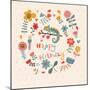 Cute Floral Birthday Card with Amazing Chameleon in Flowers-smilewithjul-Mounted Art Print