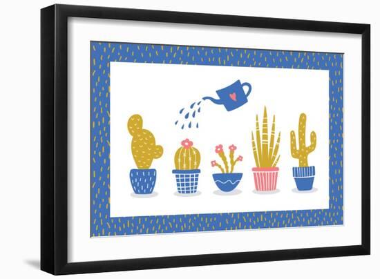 Cute Flowers and Cactus - Geometric-xenia800-Framed Art Print