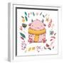 Cute Fluffy Monster with Horns. Romantic Autumn Card Template. Funny Vector Kids Illustration. Cute-Maria Sem-Framed Art Print