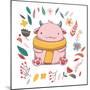 Cute Fluffy Monster with Horns. Romantic Autumn Card Template. Funny Vector Kids Illustration. Cute-Maria Sem-Mounted Art Print