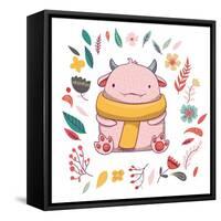 Cute Fluffy Monster with Horns. Romantic Autumn Card Template. Funny Vector Kids Illustration. Cute-Maria Sem-Framed Stretched Canvas