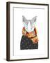 Cute Fox in Scarf. Vector Watercolor Animal Portrait. Autumn Theme and Colors. Ornate Wild Animal.-Maria Sem-Framed Art Print