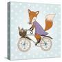 Cute Fox Riding on a Bicycle .Bicycle Basket with Food and Flowers. Kids Illustration Vector-Maria Sem-Stretched Canvas