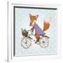 Cute Fox Riding on a Bicycle .Bicycle Basket with Food and Flowers. Kids Illustration Vector-Maria Sem-Framed Art Print