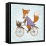 Cute Fox Riding on a Bicycle .Bicycle Basket with Food and Flowers. Kids Illustration Vector-Maria Sem-Framed Stretched Canvas