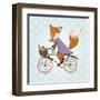 Cute Fox Riding on a Bicycle .Bicycle Basket with Food and Flowers. Kids Illustration Vector-Maria Sem-Framed Art Print