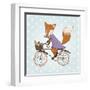 Cute Fox Riding on a Bicycle .Bicycle Basket with Food and Flowers. Kids Illustration Vector-Maria Sem-Framed Art Print