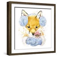 Cute Fox T-Shirt Graphics, Fox and Mouse Illustration with Splash Watercolor Textured Background. I-Faenkova Elena-Framed Art Print