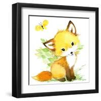 Cute Fox. Watercolor Forest Animal Illustration.-Faenkova Elena-Framed Art Print