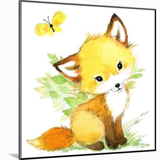 Cute Fox. Watercolor Forest Animal Illustration.-Faenkova Elena-Mounted Art Print