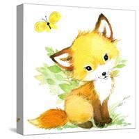 Cute Fox. Watercolor Forest Animal Illustration.-Faenkova Elena-Stretched Canvas