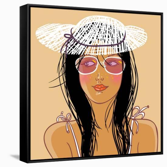 Cute Girl in Vector-smilewithjul-Framed Stretched Canvas