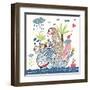 Cute Girl on a Whale in Cartoon Style-smilewithjul-Framed Art Print