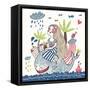 Cute Girl on a Whale in Cartoon Style-smilewithjul-Framed Stretched Canvas