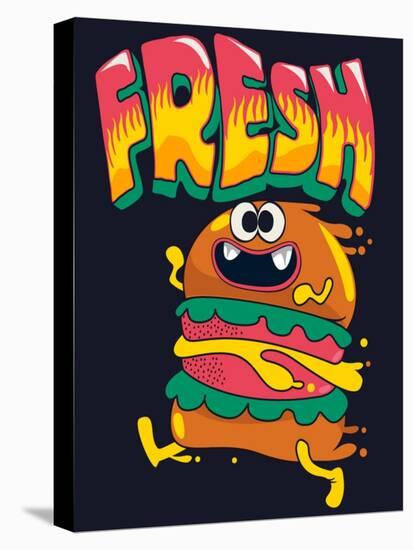 Cute Hamburger is Running, Vector Design for Kids Tee-braingraph-Stretched Canvas
