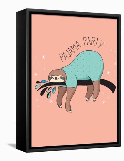 Cute Hand Drawn Sloths, Funny Vector Illustration, Poster and Greeting Card, Party Invitation-Marish-Framed Stretched Canvas