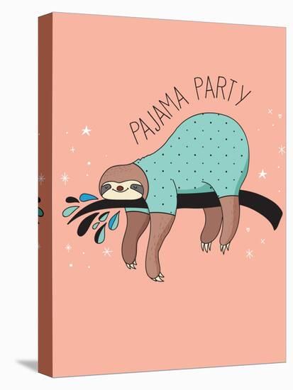 Cute Hand Drawn Sloths, Funny Vector Illustration, Poster and Greeting Card, Party Invitation-Marish-Stretched Canvas