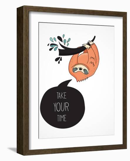 Cute Hand Drawn Sloths, Funny Vector Illustrations, Poster and Greeting Card-Marish-Framed Art Print