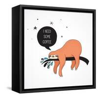 Cute Hand Drawn Sloths, Funny Vector Illustrations, Poster and Greeting Card-Marish-Framed Stretched Canvas