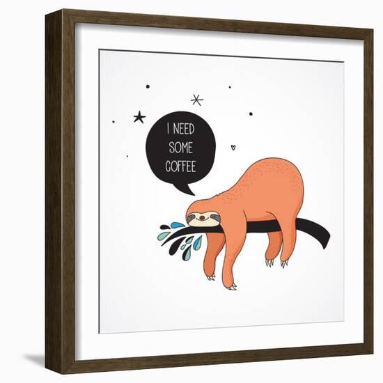 Cute Hand Drawn Sloths, Funny Vector Illustrations, Poster and Greeting Card-Marish-Framed Art Print