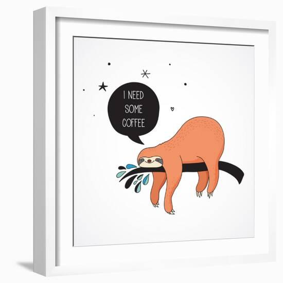 Cute Hand Drawn Sloths, Funny Vector Illustrations, Poster and Greeting Card-Marish-Framed Art Print